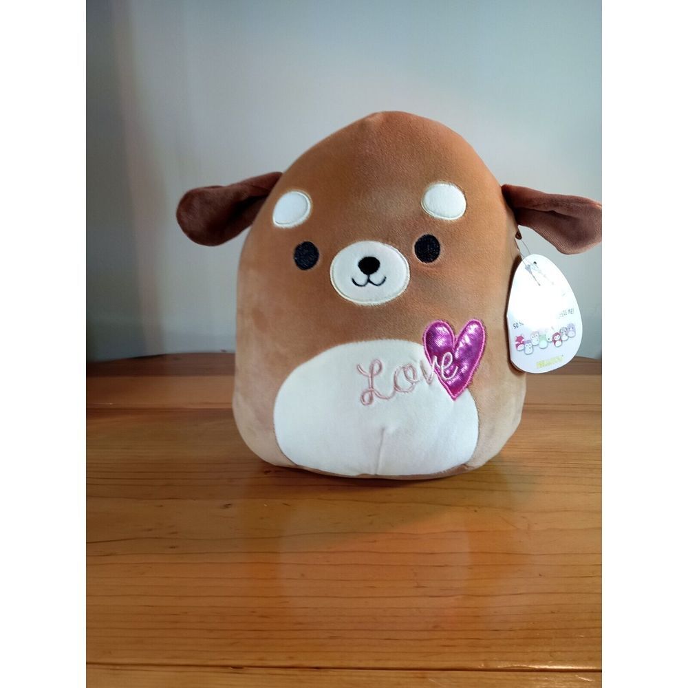 Squishmallow Duffy Brown Puppy Dog Love Heart Valentine's Stuffed Plush 8" Toy👍